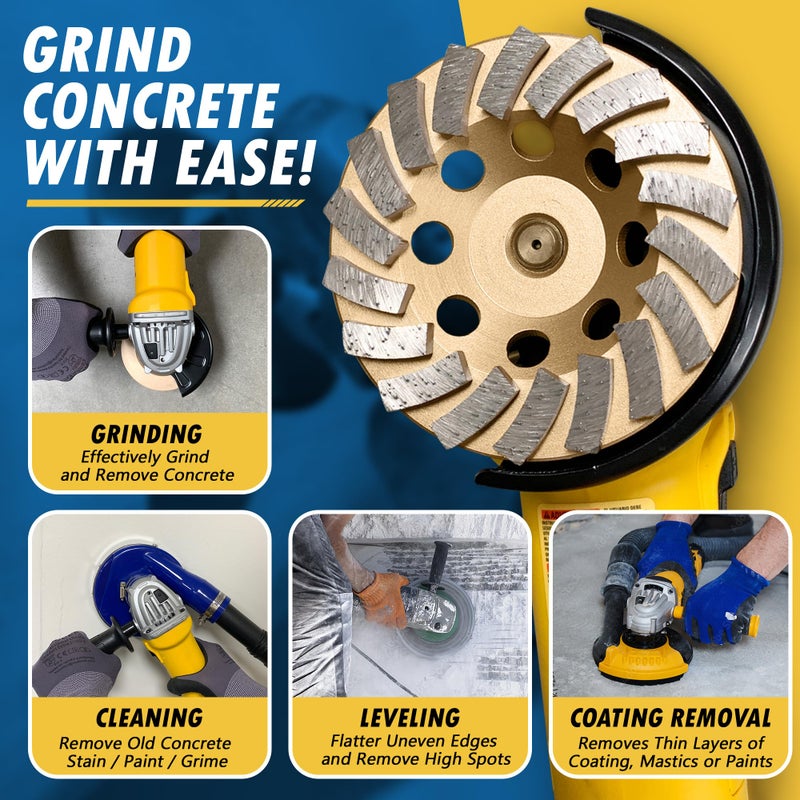 EDiamondTools عجلات طحن الماس 5" للخرسانة أو البناء، 18 قطعة توربو، #30/40 حبيبات، رابطة متوسطة، 5/8"-11 محور - Image 2